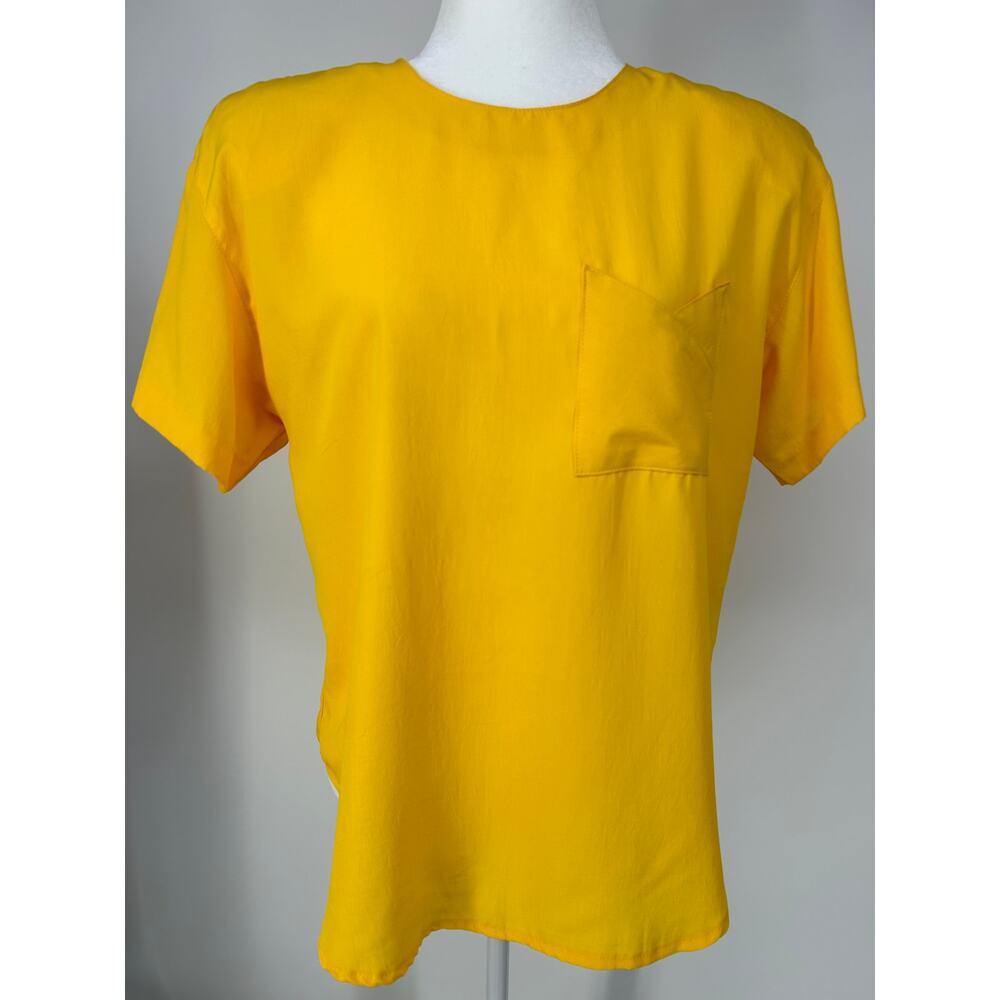 5/$16 Vintage 90s City Girl Sport Bright Yellow Short Sleeve Blouse Top Sz M USA